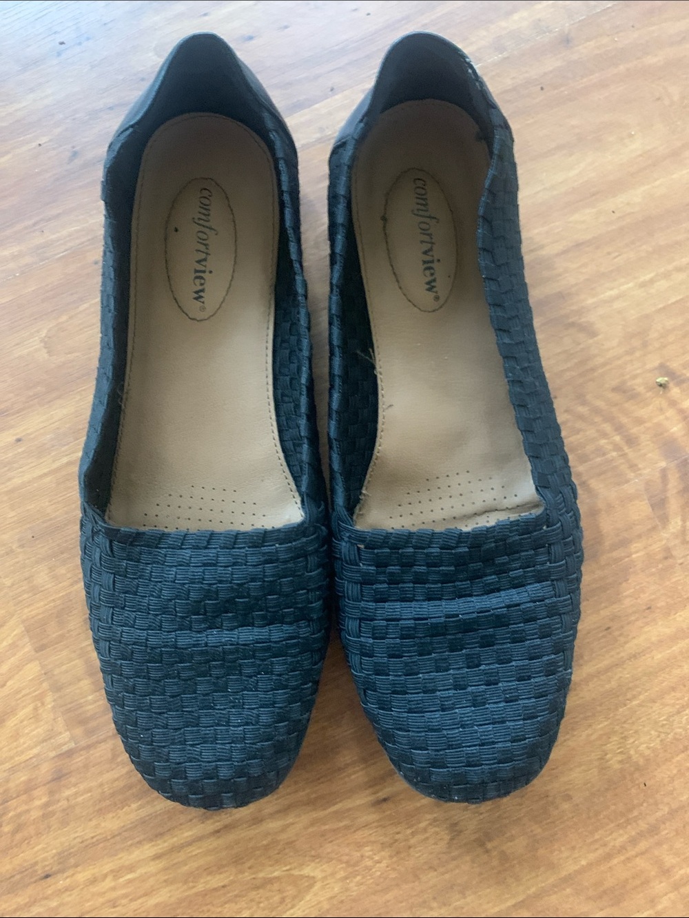 comfortview Black Woven Slip-On Flats